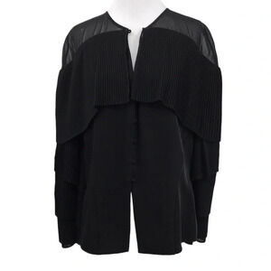 Prabal Gurung Collective Blouse‎ Womens 2 Black Ruffle Ribbed Button Front